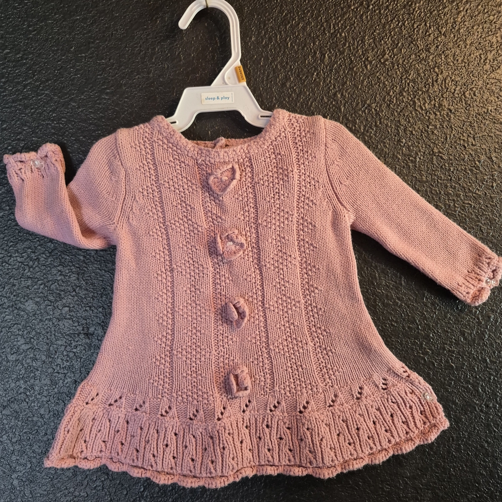 Shabby Chic Pink Knit Heart-Button Sweater Top